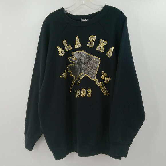 Vintage 90s Handmade Alaska Sweatshirt Size 3X Black Raglan Sleeve Tultex USA - Picture 1 of 9